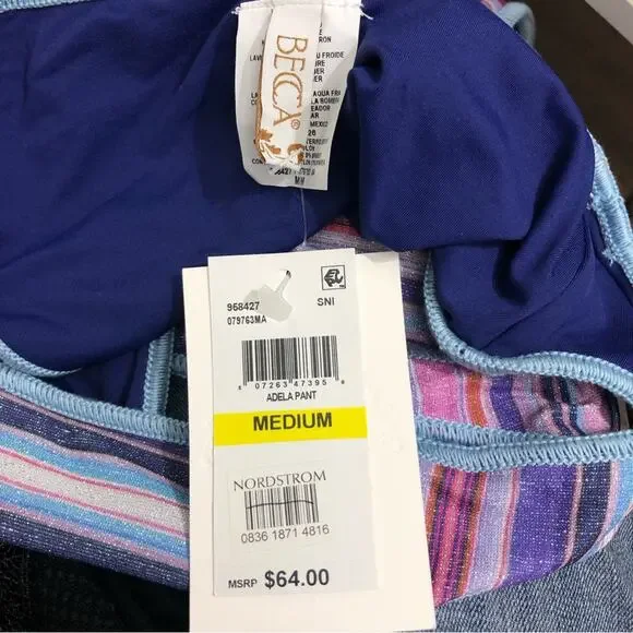 Becca Adela Tab Side Hipster Bikini Bottom in Metallic Multi Stripe Medium NWT - Picture 7 of 9